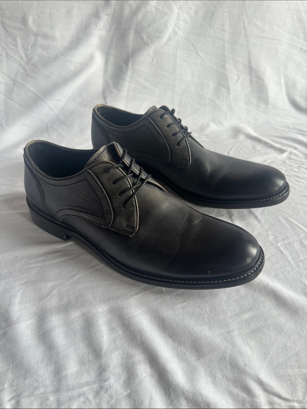 John Varvatos Star USA Plain Toe Derby Black Leather Men's [9] Dress Shoe Burnis